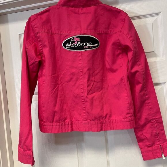 Throttle Threads Pink Chrome Chix Garage Race Jacket sz M - Picture 5 of 6